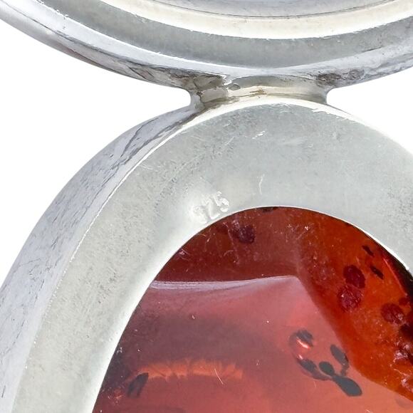 Rubber Necklace with Amber Pendant | Vintage Sterling Silver 925 | 18" - Picture 6 of 7